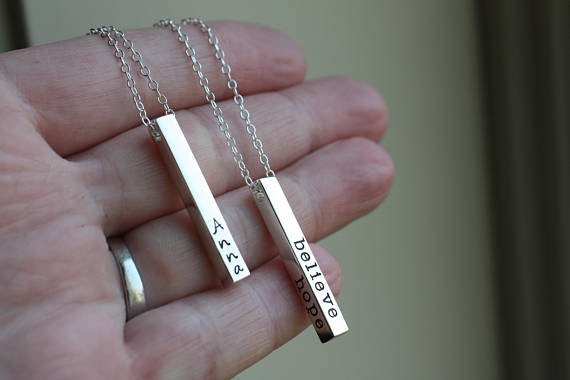 Sterling Silver Bar Necklace Personalized
 3D Sterling Silver Bar Necklace Personalized Vertical Bar