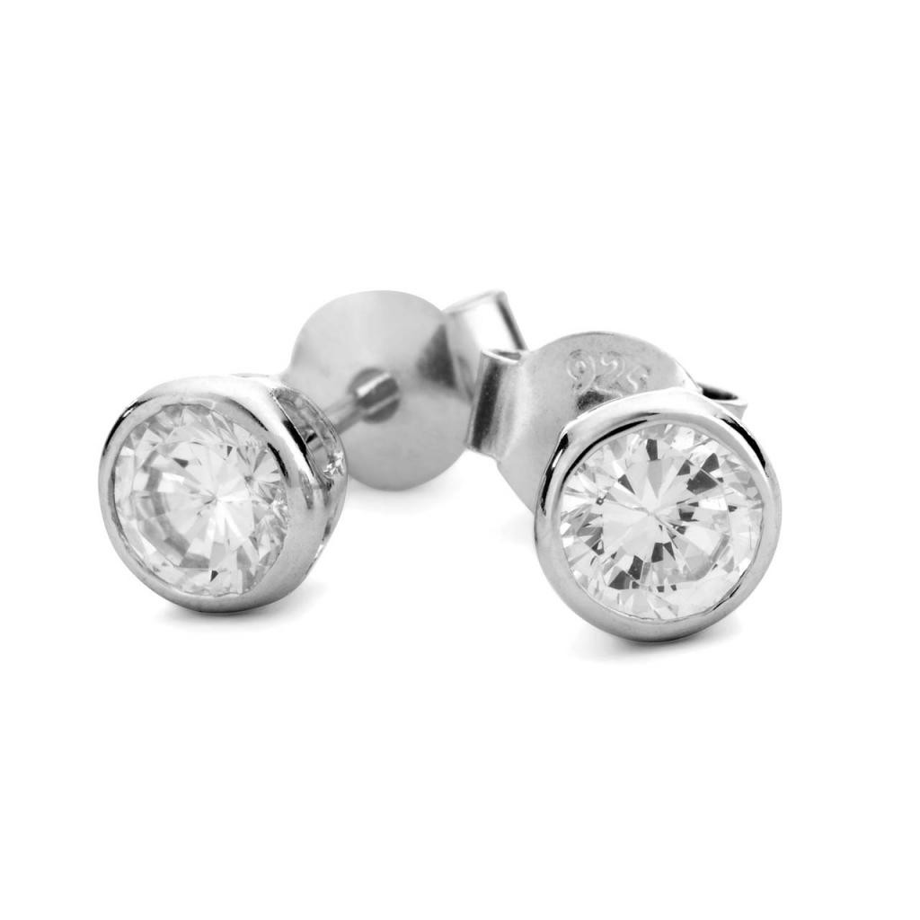 Sterling Silver Stud Earrings
 Sterling Silver White Round CZ Rub Over Stud Earrings