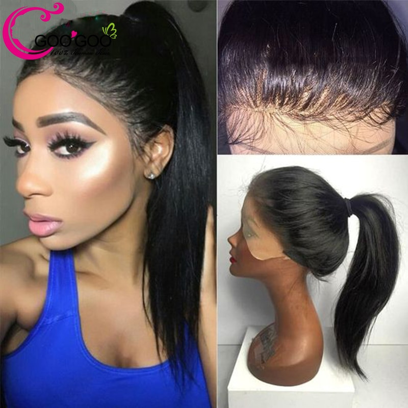 Straight Lace Front Wigs Baby Hair
 GooGooing High Ponytail Full Lace Wigs Human Hair With