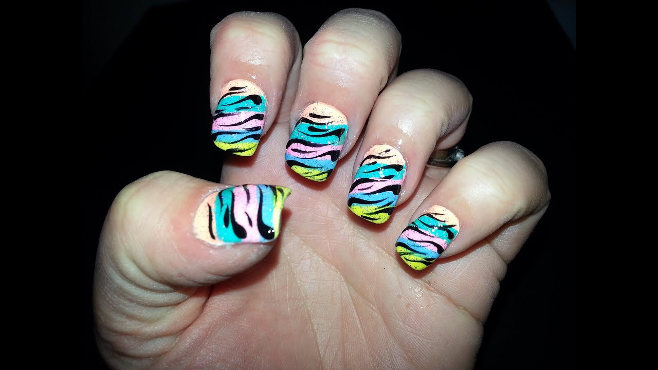 Stripe Nail Art
 multi coloured stripe zebra print nail art tutorial