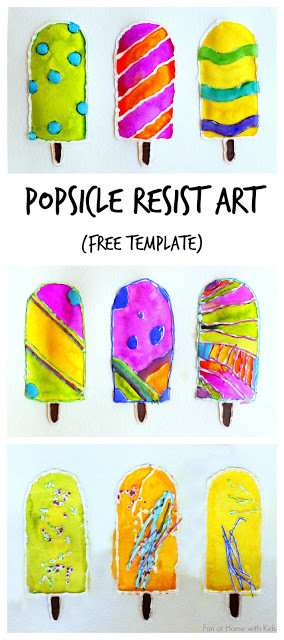 Summer Art Project For Kids
 Popsicle Resist Art with Free Popsicle Template