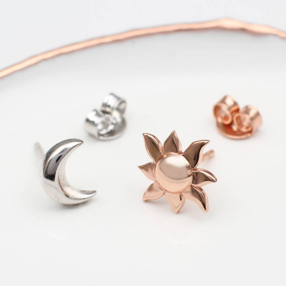 Sun And Moon Earrings
 Sterling Silver And Gold Sun And Moon Earrings