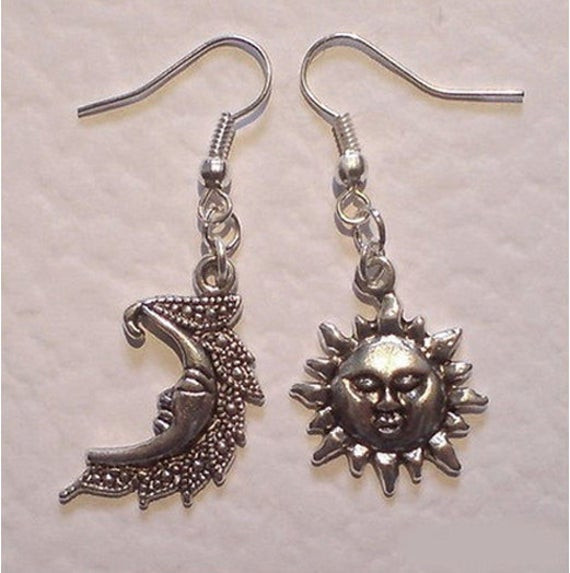 Sun And Moon Earrings
 Silver Moon and Sun Earrings Mismatched Silver Sun And Moon