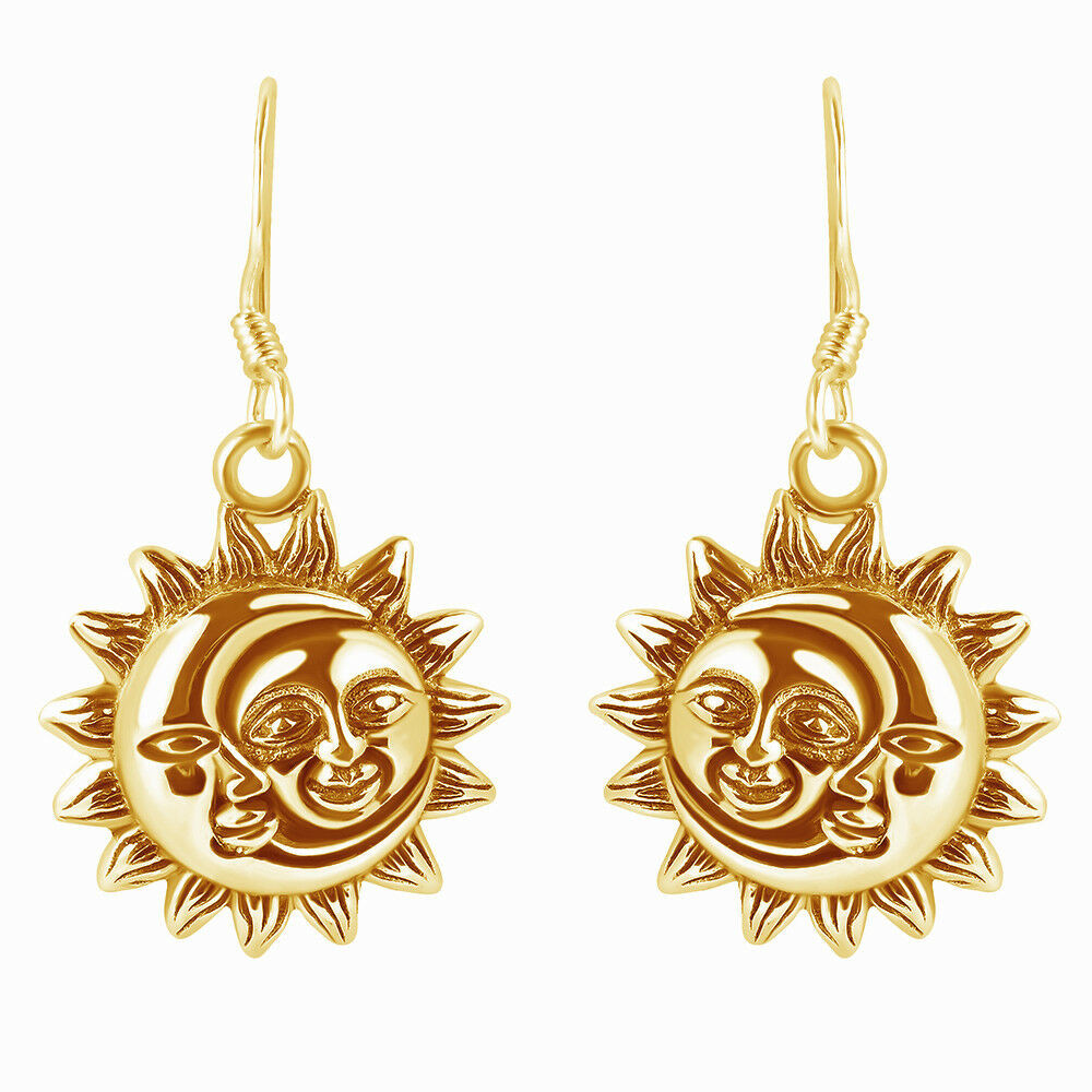 Sun And Moon Earrings
 Fashionable Sun And Moon 14K Yellow Gold Over Dangle