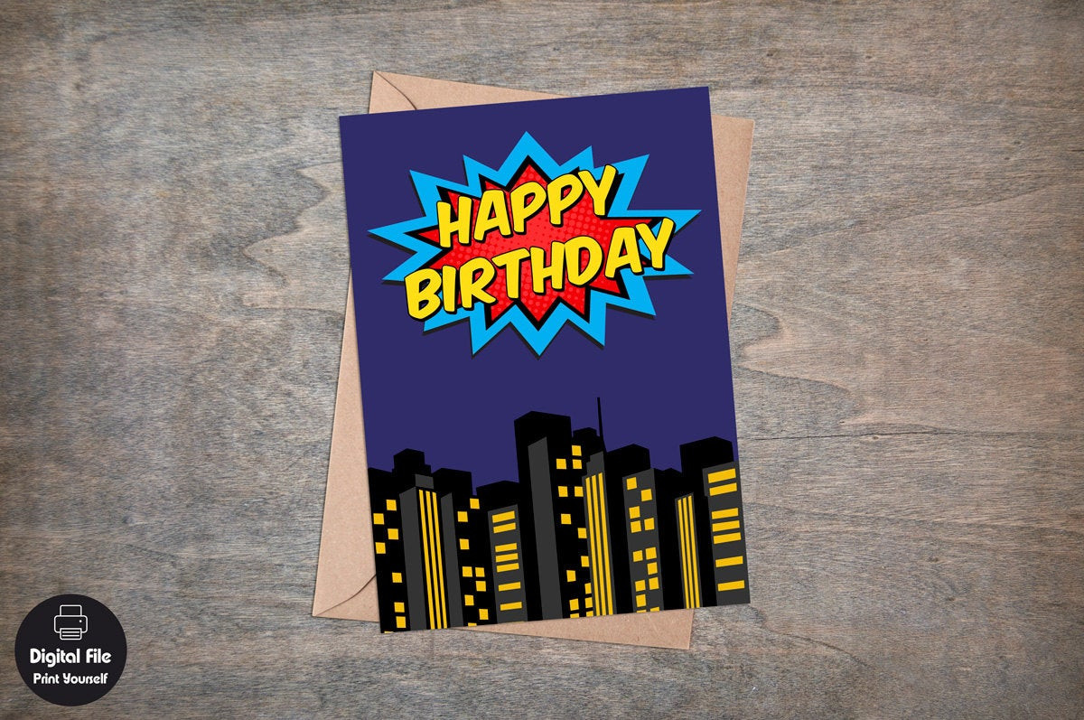 Superhero Birthday Card
 Superhero Birthday Card Printable Greeting by