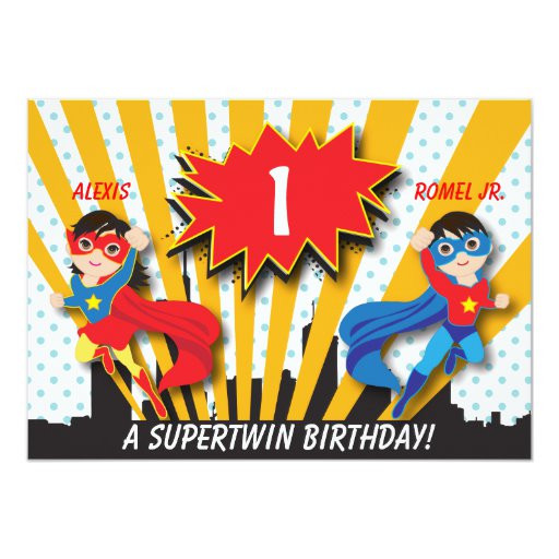 Superhero Birthday Card
 Twin Boy Girl Superhero Birthday Card