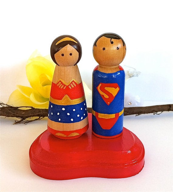 Superhero Wedding Cake Toppers
 Custom Stand With WEDDING CAKE TOPPER by CreativeButterflyXOX