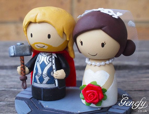 Superhero Wedding Cake Toppers
 Cute THOR and Bride superhero wedding cake topper