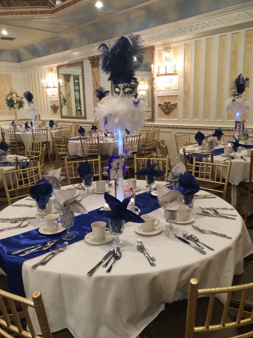 Sweet 16 Dinner Party Ideas
 Sweet 16 masquerade theme Royal Blue white & silver