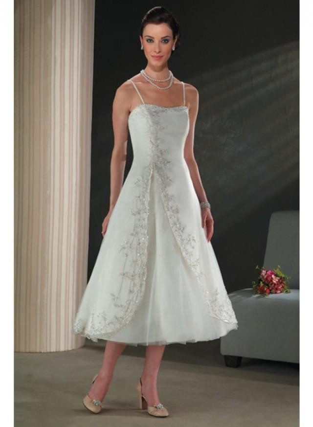 T Length Wedding Dresses
 A line Tea length Empire Spaghetti Strap Princess Wedding