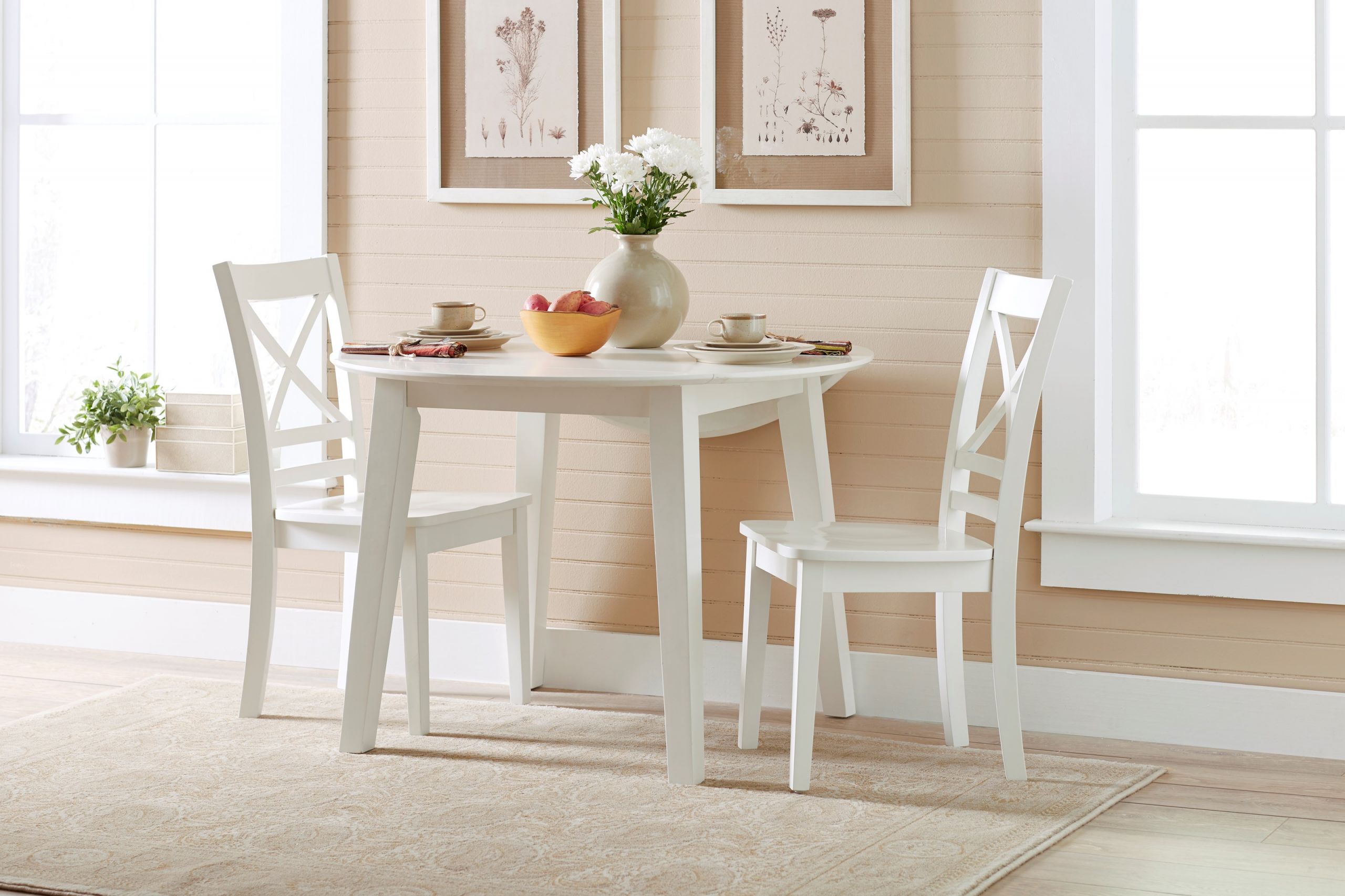 Table For Small Kitchen
 Jofran 3x3x3 White Round Table and 2 Chair Set with "X