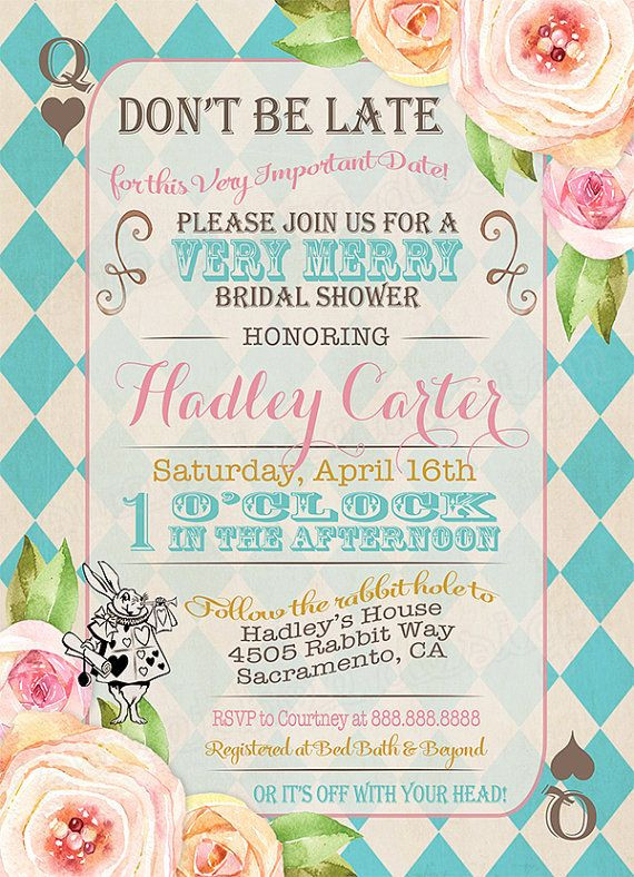 Tea Party Invitation Ideas
 Alice in Wonderland Bridal shower Invitation Alice in