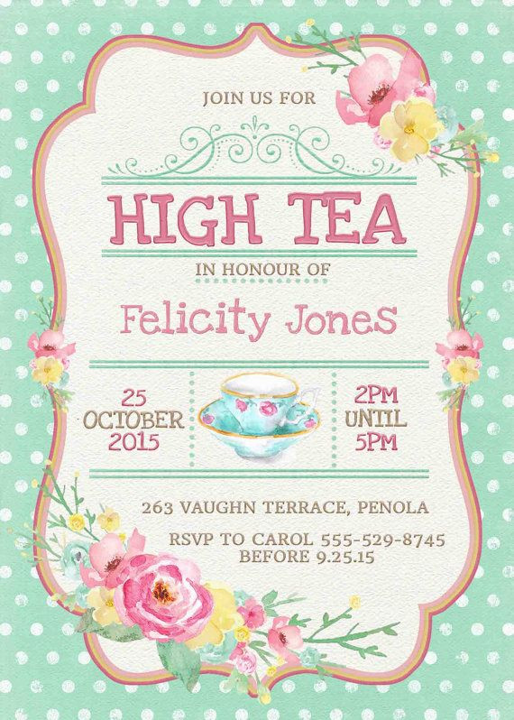 Tea Party Invitation Ideas
 High Tea Invitation Printable for Bridal by