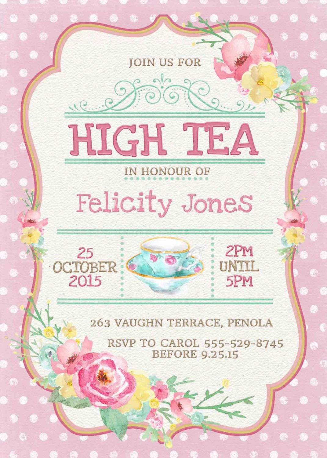 Tea Party Invitation Ideas
 Kitchen Tea Invitation or High Tea by WestminsterPaperCo