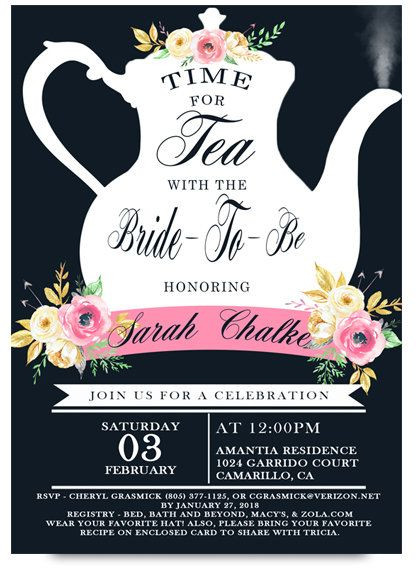 Tea Party Invite Ideas
 Tea party bridal shower invitation