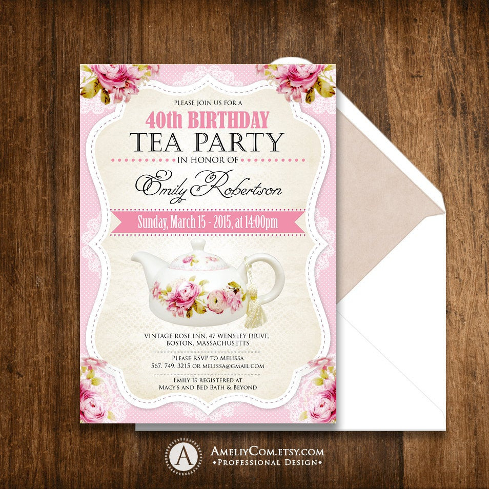 Tea Party Invite Ideas
 Tea Party Birthday Invitation Printable Adult Girl Invite