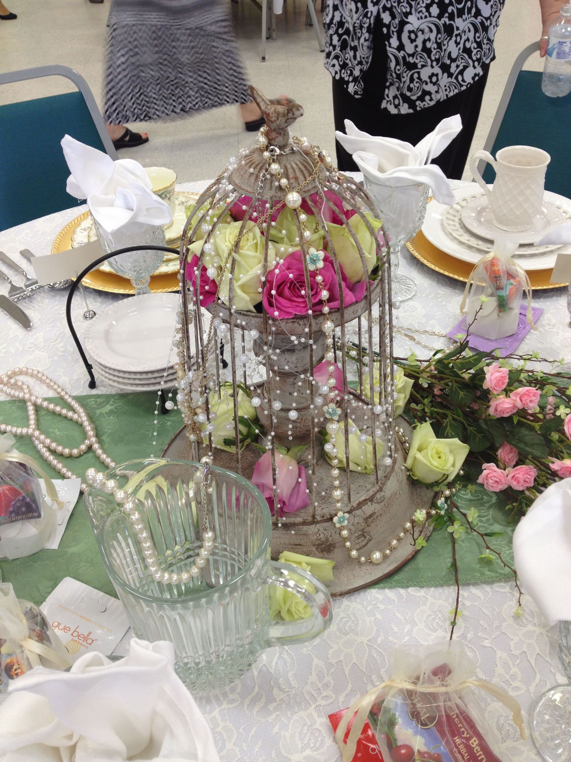 Tea Party Tables Ideas
 Centerpiece for Pearls and Lace Centerpiece