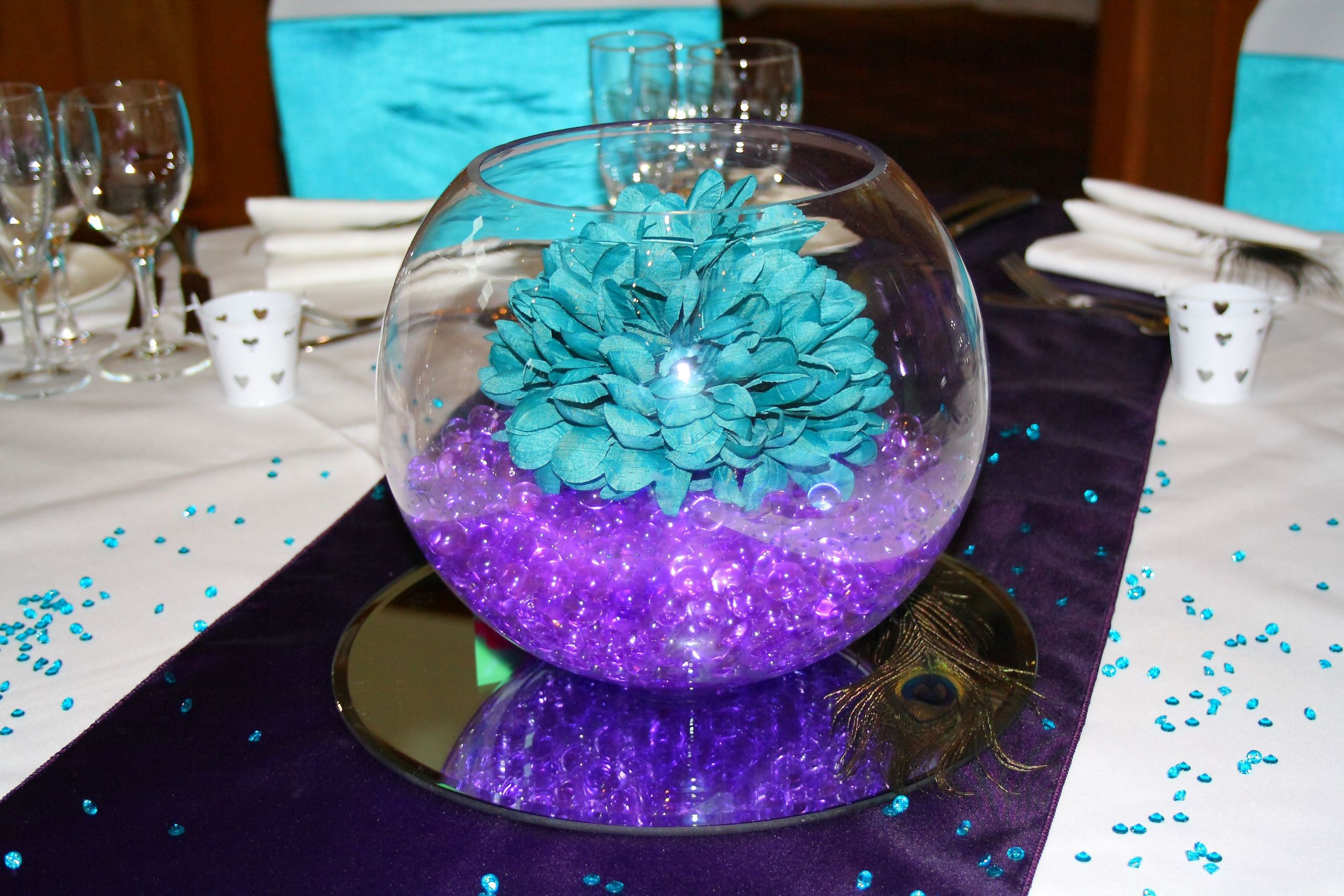 Teal And Purple Wedding Decorations
 Purple and Teal wedding centerpiece
