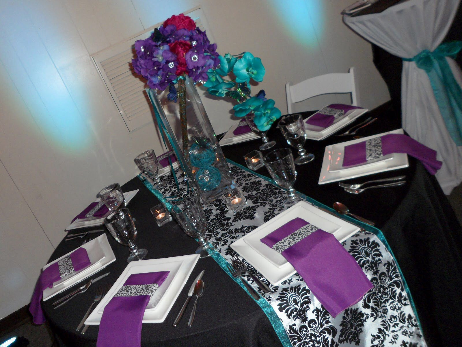 Teal And Purple Wedding Decorations
 Purple teal black and white table decorations