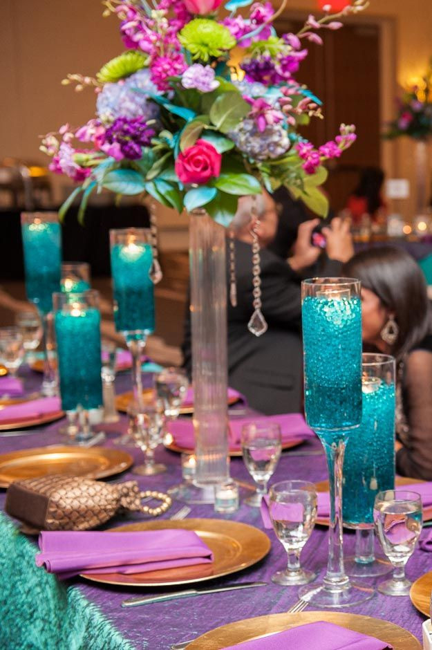 Teal And Purple Wedding Decorations
 Gorgeous purple and teal wedding reception decor Desi