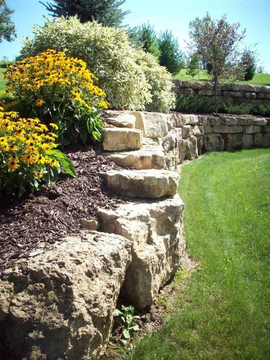 Terrace Landscape With Boulders
 Natural limestone boulder retaining wall Boulders are