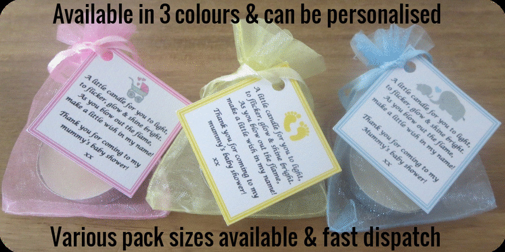 Thank U Gifts For Baby Shower
 BABY SHOWER CANDLE TEA LIGHT FAVOURS BLUE PINK YELLOW
