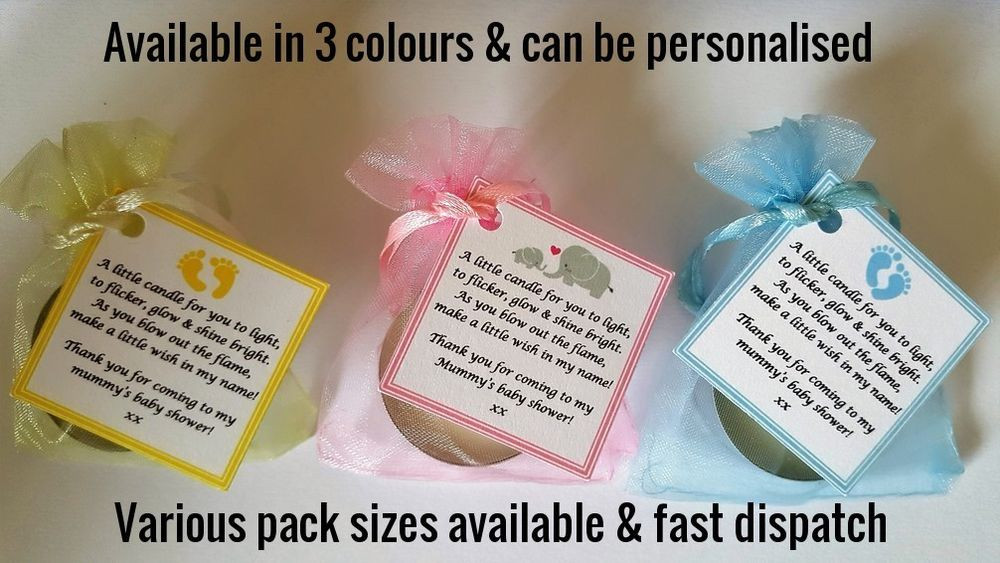 Thank You Gifts For Baby Shower Guests
 BABY SHOWER FAVOURS CANDLE TEA LIGHT BLUE PINK YELLOW