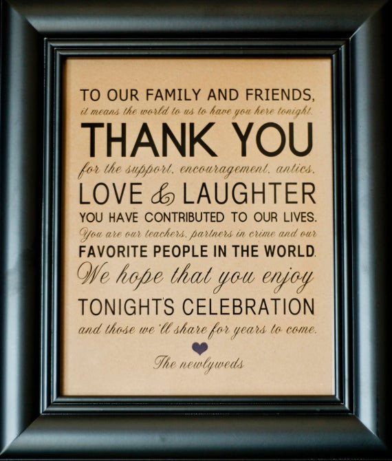 Thank You Quotes For Friends And Family
 Thank You Wedding Reception Sign for Family by