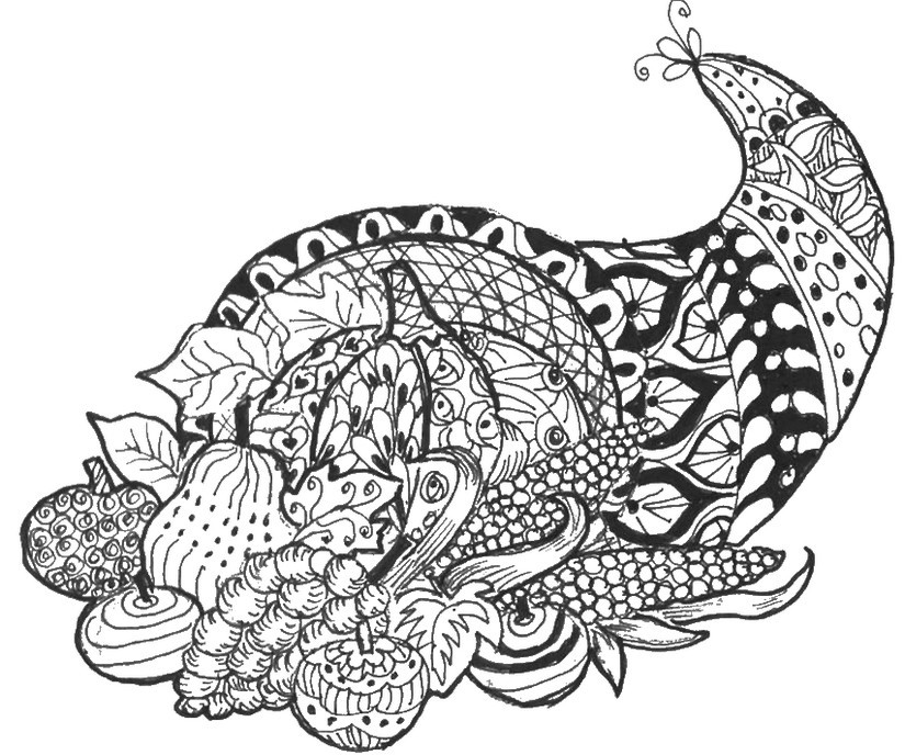 Thanksgiving Adult Coloring Pages
 Art Therapy coloring page thanksgiving Cornucopia 6