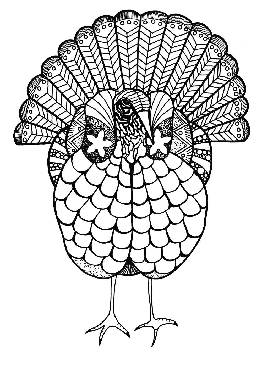 Thanksgiving Adult Coloring Pages
 Colorful Turkey Adult Coloring Page