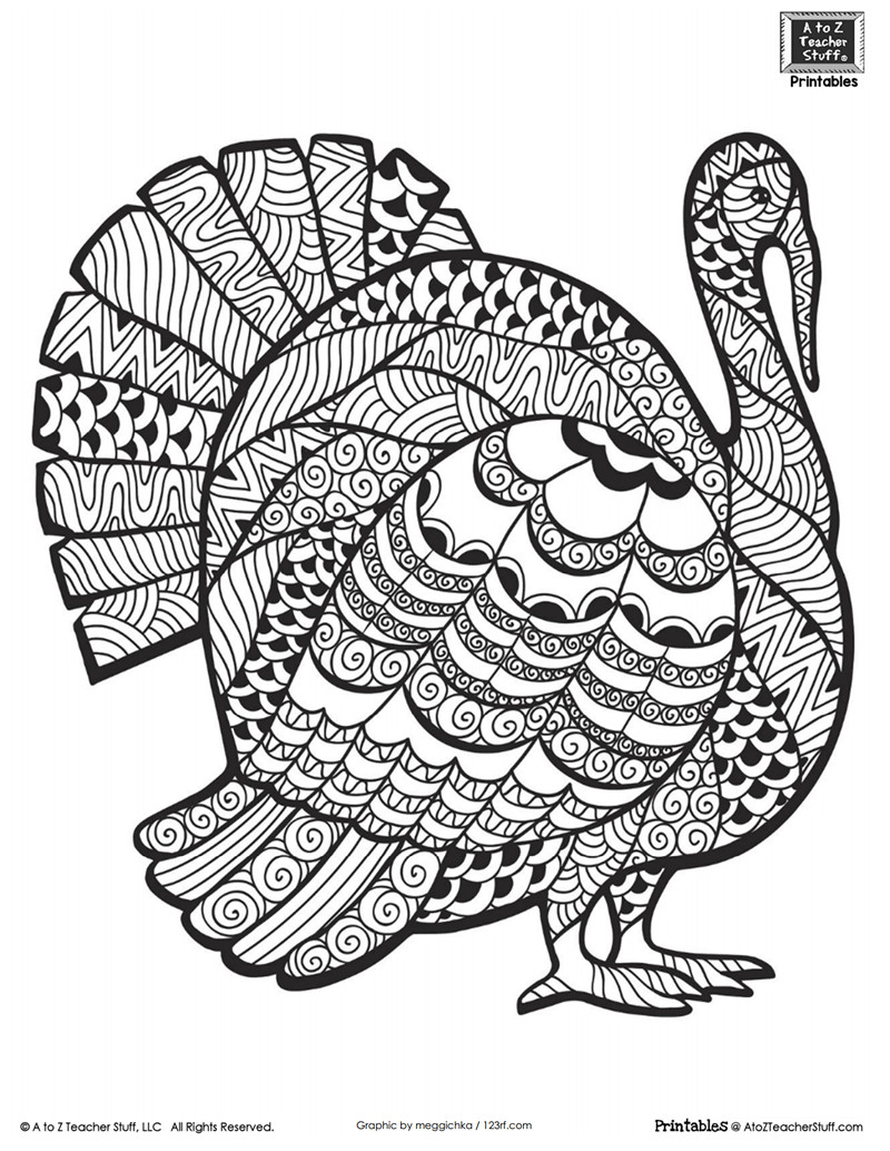 Thanksgiving Adult Coloring Pages
 Detailed Turkey Advanced Coloring Page
