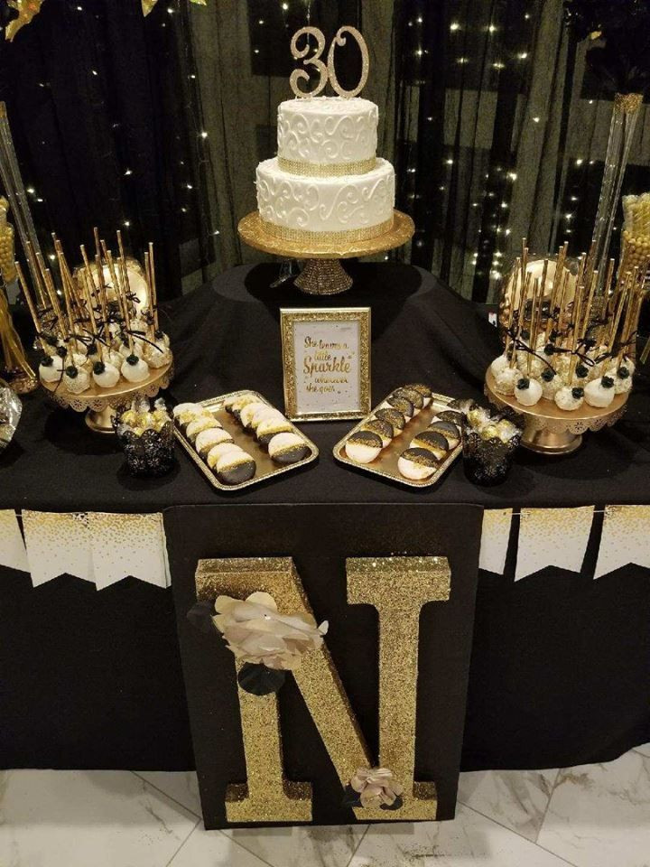 Thirtieth Birthday Party Ideas
 30th Gold and Black themed 30th Birthday Party