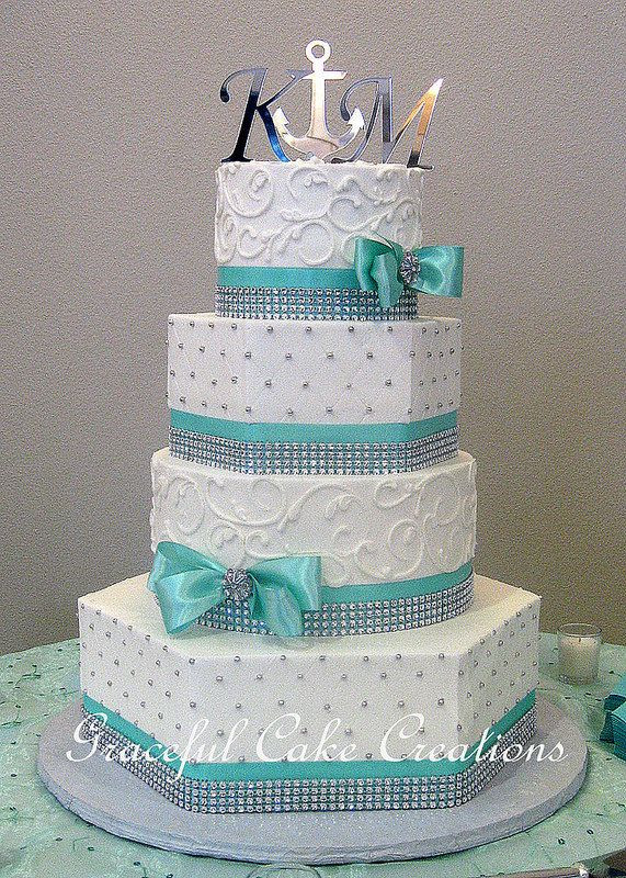 Tiffany Blue Wedding Cakes
 Elegant Mixed Shape White Butter Cream Wedding Cake with
