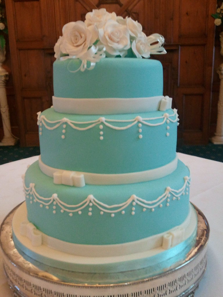 Tiffany Blue Wedding Cakes
 3 Tier Tiffany Blue Wedding Cake with Sugar Roses