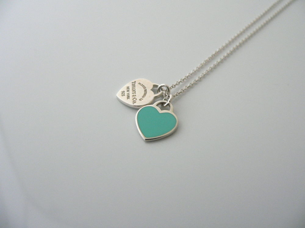 Tiffany Necklace Heart
 Tiffany & Co Silver Blue Enamel Return to Double 2 Hearts