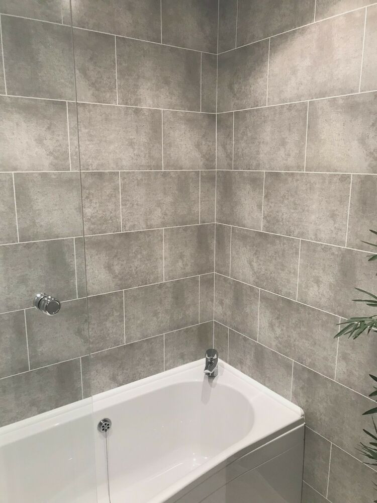 Tile Sheets For Bathroom Walls
 Cutline Grey Tile Effect Bathroom Wall Panels PVC Shower