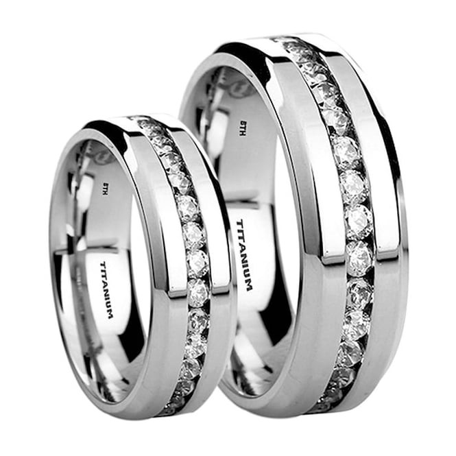 Titanium Wedding Ring Sets
 His And Hers 6mm 8mm Created Diamonds Titanium Wedding
