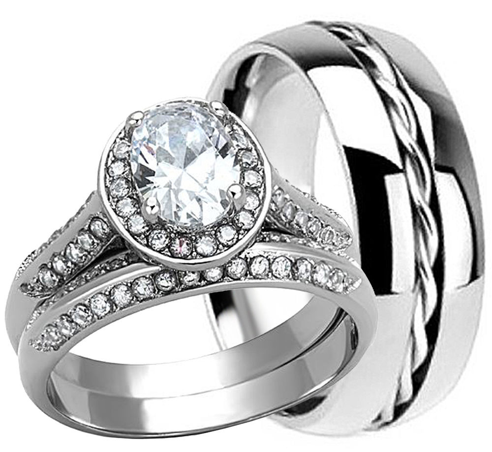 Titanium Wedding Ring Sets
 3Pcs TITANIUM and STAINLESS STEEL Womens Engagement