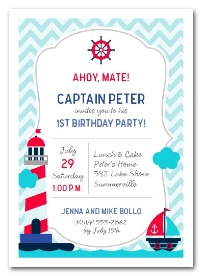 Toddler Birthday Invitations
 Nautical Kid First Birthday Party Invitations