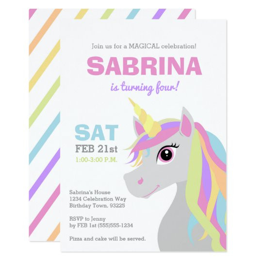 Toddler Birthday Invitations
 Rainbow Unicorn Kids Birthday Party Invitation