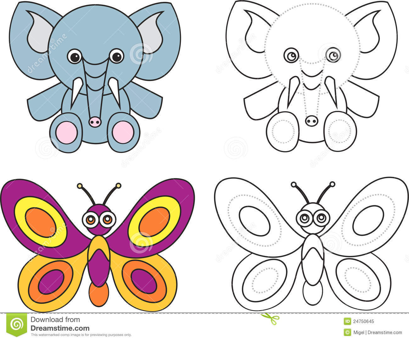 Toddler Coloring Books
 Coloring Page Book For Kids Elephant Butterfly Stock
