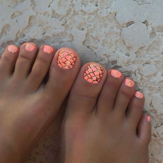 Toe Nail Designs For Kids
 Picture bold orange pedicure with fish scales and some
