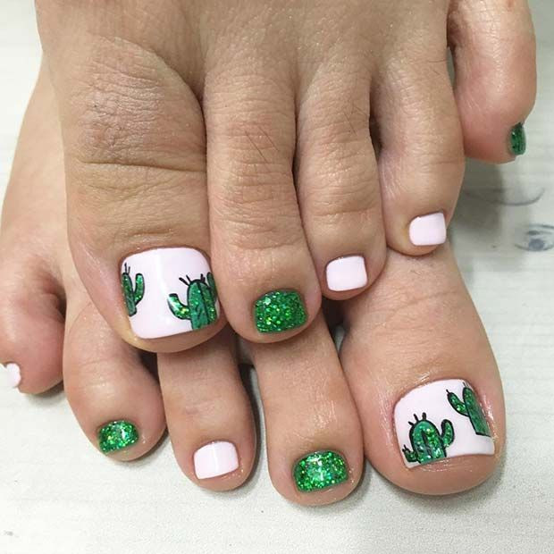 Toe Nail Designs For Kids
 Cute and Fun Cactus Toe Nail Design for Spring and Summer