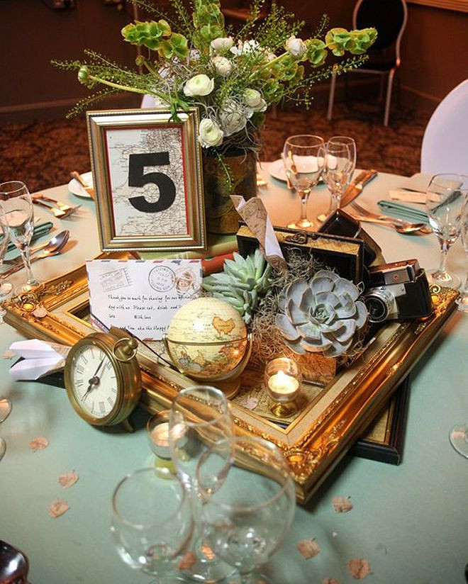 Travel Themed Wedding Centerpieces
 travel themed centerpiece Each table could have a