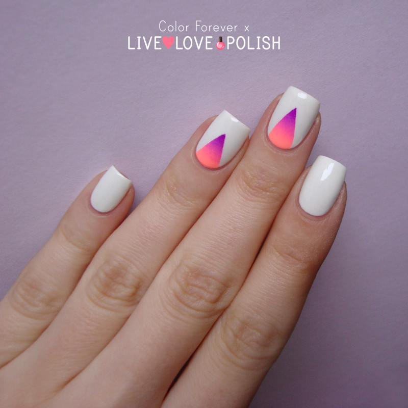 Triangle Nail Designs
 Color Forever Gra nt triangle nail art with Live Love