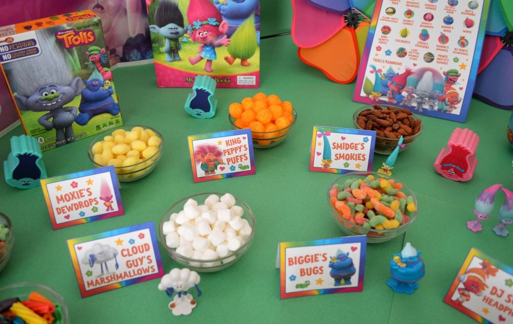 Troll Birthday Party Food Ideas
 Trolls Party Food Card Set en 2019