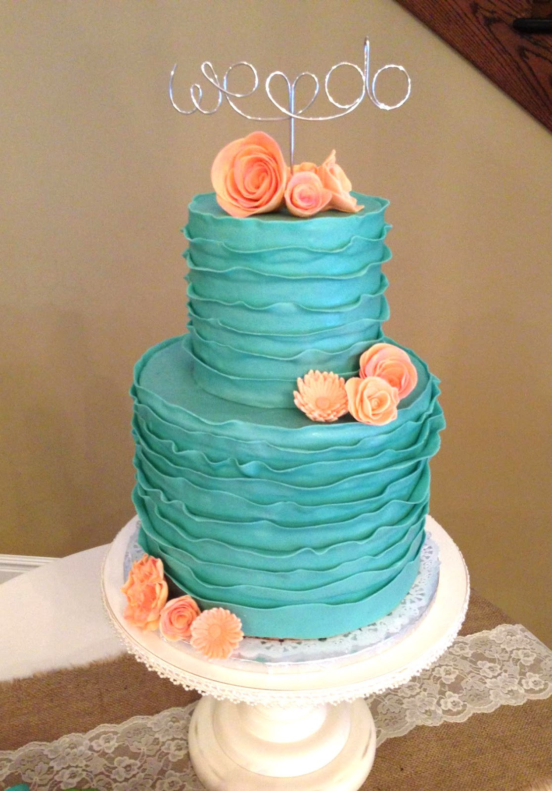 Turquoise Wedding Cake
 The Cake Market Turquoise Ruffle Wedding Cake