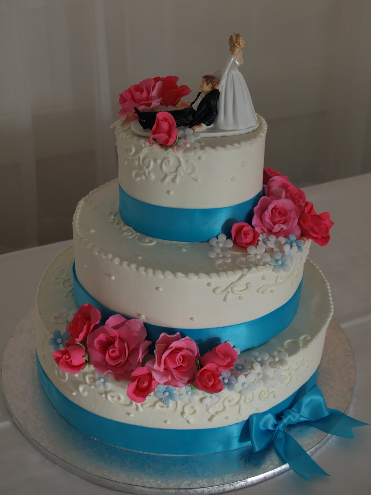 Turquoise Wedding Cake
 Becky s Sweets Hot Pink Turquoise wedding cake