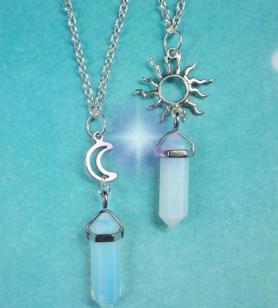 Twitches Necklace For Sale
 Opalite crystal point necklace with sun or moon 22 by