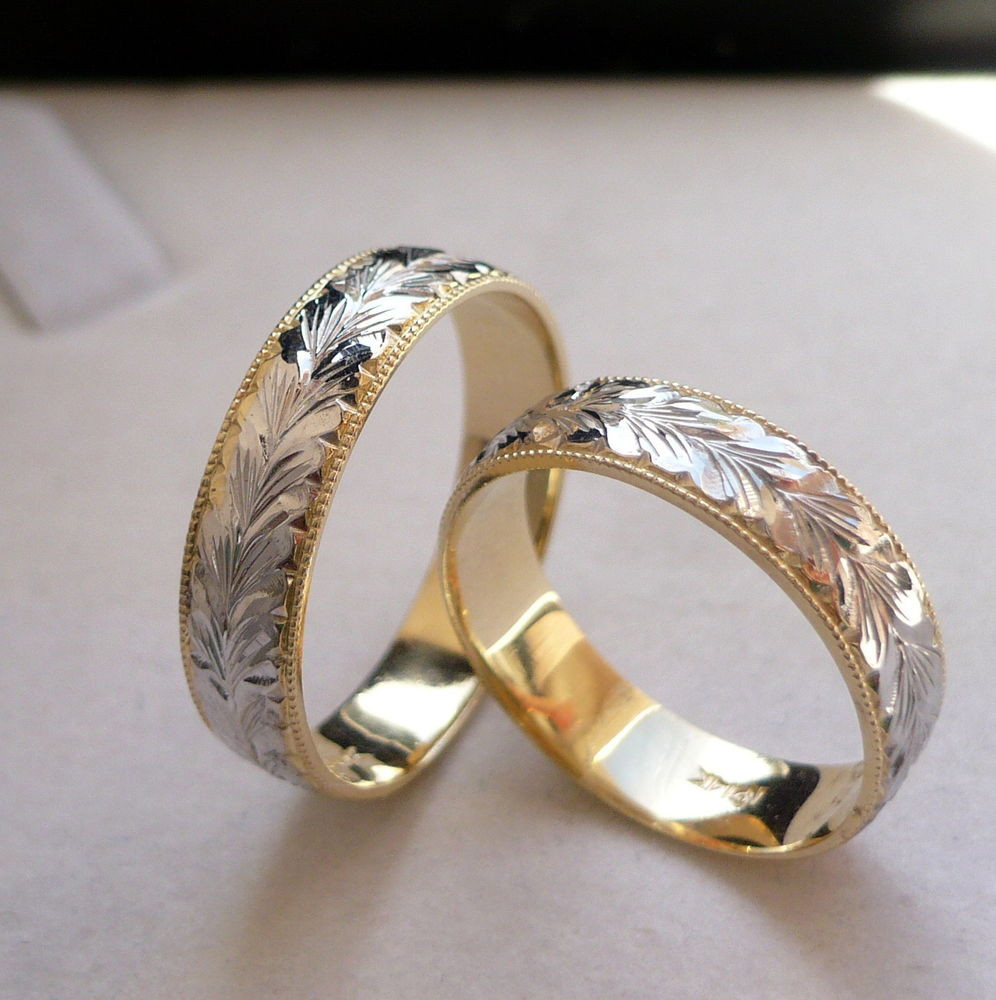 Two Tone Wedding Band
 14K SOLID GOLD HIS & HER two tone WEDDING BAND RING SET 5